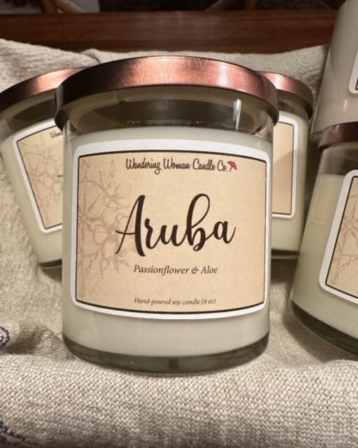 Wandering Woman Candle Company 8 oz Soy Wax Candle (Aruba: Passionflower & Aloe)