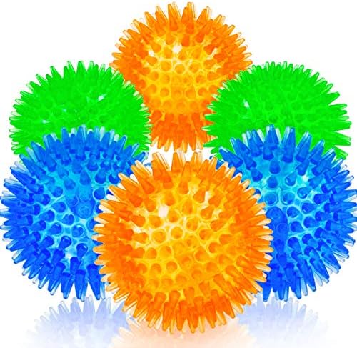 SHARLOVY Squeaky Balls for Pet Small Puppy, 6 Pack TPR Fetch Spike Balls