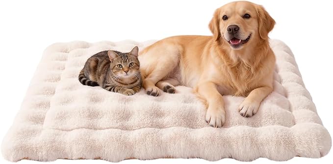 SOMAHE Plush Dog Bed Mat, Machine Washable, Large 35x27 Milky White | Machine Washable + Non-Slip Paw Bottom: plush dog mat stays fluffy and helps reduce sliding on indoor floors.