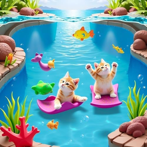 6Pcs Colorful Pool Cat Interactive Toy, Cat Floating Water Toy, Pet Kitten Swimming Bathing Fish Toy, Sensory Toys for Indoor Cats to Self Play