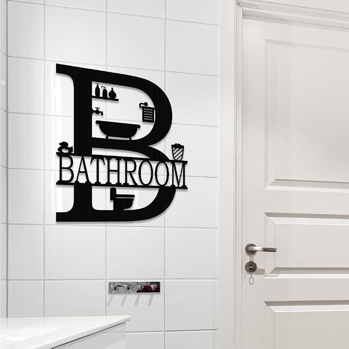 XORT Metal Bathroom Wall Decor, Farmhouse Metal Bathroom Wall Art, Funny Bathroom Sign for Modern Home Hanging Decorations (Black - 12 x 14 inch)
