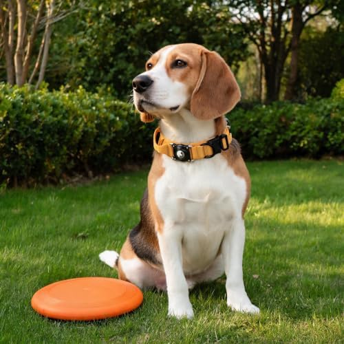 TAGHELP-AirTag Dog Collar with QR Code ID Tag, Tactical Military Reflective Adjustable Dog Collar with Holder Handle, for Large Medium Dogs, Durable Nylon with Metal Buckle (Yellow-M)