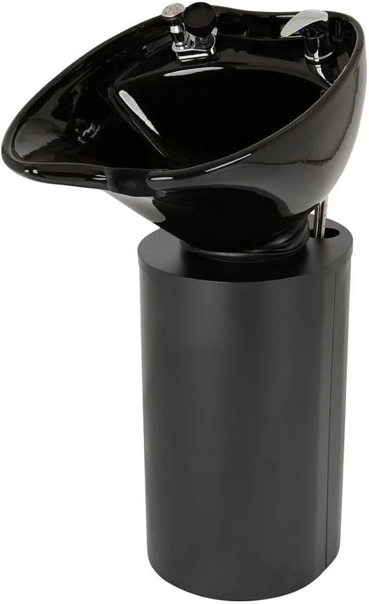 Buy-Rite Paris Pedestal Shampoo Unit - Tilting Porcelain Bowl with Black Metal Base, Silicone Neckrest, Rear Plumbing Access Door, Complete Hardware & Vacuum Breaker Included, NIN-030BLACKBASE-BLK