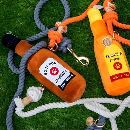 Glow Pups Whiskey Dog Toy with Squeaker, Fun Alcohol Parody Plush for Puppy Playtime, Interactive & Engaging Whiskey Plush, Funny Dog Toys, Ideal Dogs, Classic Multicolor Style, 26 CM