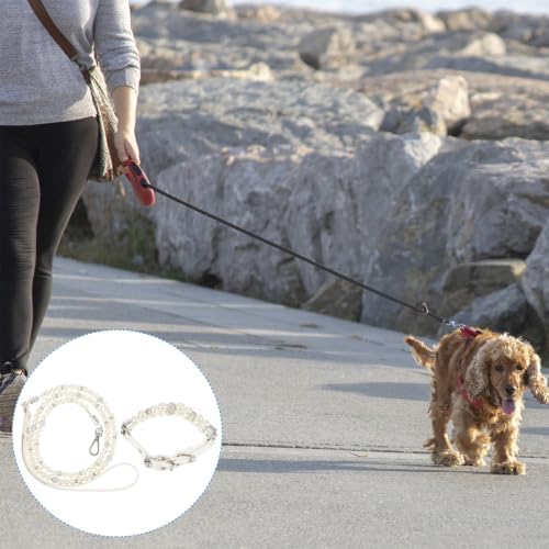 Milisten 2Pcs Adjustable Dog Pearls Collar and Leash Set Breathable Pet Neckwear for Outdoor Walking Training and Special Occasions