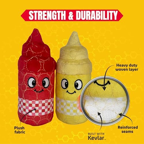 Bite Force Dog Toy - Drizzle & Dollop Squeaky 2 Pack Dog Toys Kevlar-Reinforced for Aggressive Chewers- red and Yellow.