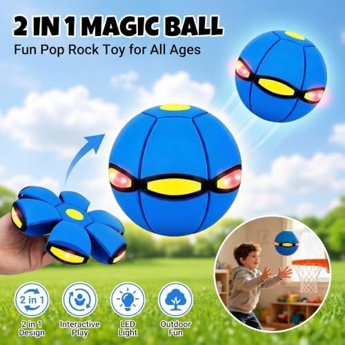 Magic Bouncing Ball, Pop Up Balls, Flying Saucer Ball Toy with 6 - Lights, Durable Material Supports Repeated Indoor/Outdoor Family and Pet Play (Blue)