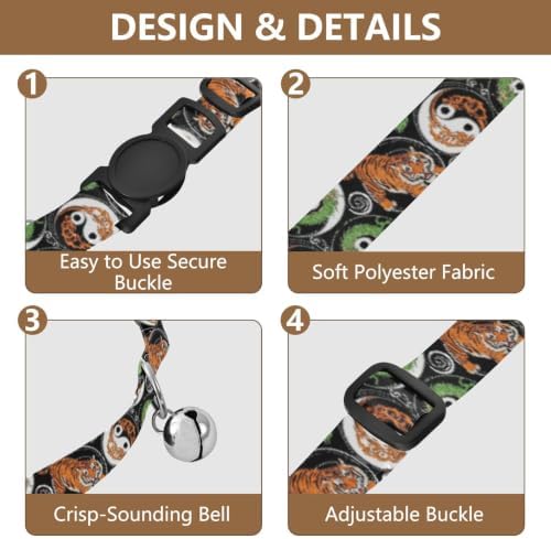 Tigers Green Dragons Cat Collar Breakaway with Bell 2 Pack Dog Collar Adjustable Length 10.6" to 17.1"