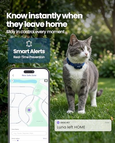 GEGOPet – Real-Time GPS Pet Tracker for Dogs & Cats, Unlimited Range, Safe Zones, Escape Alerts, Location History, Activity & Wellness Insights. Active Subscription Required