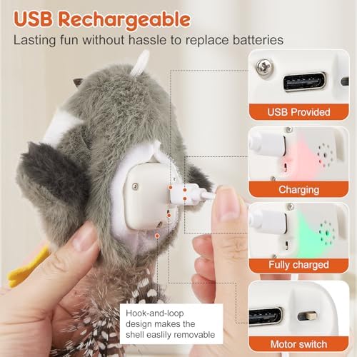 Sundix Cat Toys Flapping Bird, Lifelike Chirp Tweet, Rechargeable Touch Activated Kitten Toy Interactive Cat Exercise Toys for All Breeds Cat Kicker Catnip Toys