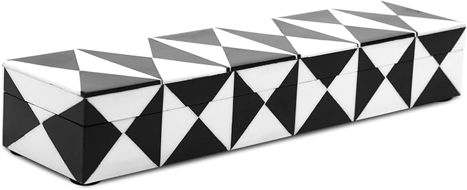 Handicrafts Home Decorative Storage Box with Lid, Black and White Decorative Remote Control Box, Slim Coffee Table Storage Box, Decorative Box for Shelf, Desk & Living Room Decor, 10 x 2.5 x 1.5