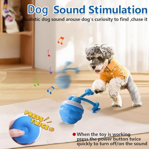 Interactive Dog Toys Ball - Fun Moving Dog Toys to Keep Them Busy | Smart Jumping Ball for Dogs with Three Modes, Rechargeable Automatic, Knot Design, Bite-Resistant and Teeth-Cleaning,Blue