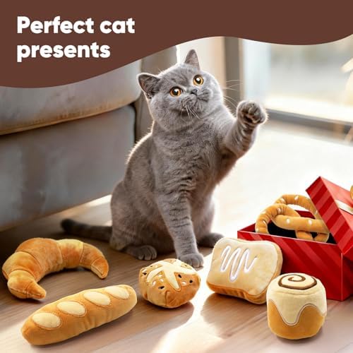 CiyvoLyeen Plush Bread Catnip Toys for Indoor Cats 6 Pack