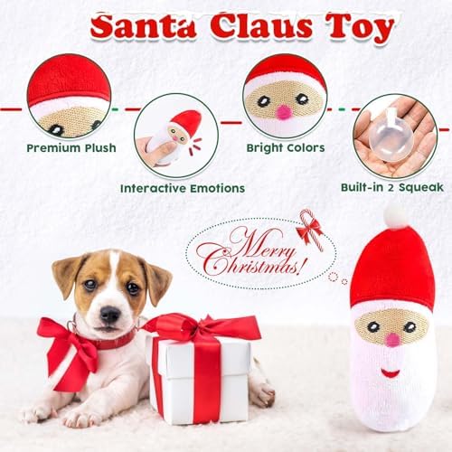 Christmas Dog Toys 9 Pack, Luxury Santa Puppy Chew Toy, Cotton Squeaky Plush Toys for Small Dogs, Durable Interactive Rope Treat Dog Ball and Bones, Rubber Teething Toys for Dogs Gifts