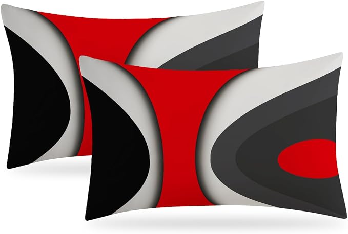 Modern Art Geometric Pillow Cover, Decorative Throw Pillow Covers Black Red Abstract Artwork Cushion Cover for Bedroom Sofa Living Room 12 x 20 Inch Set of 2