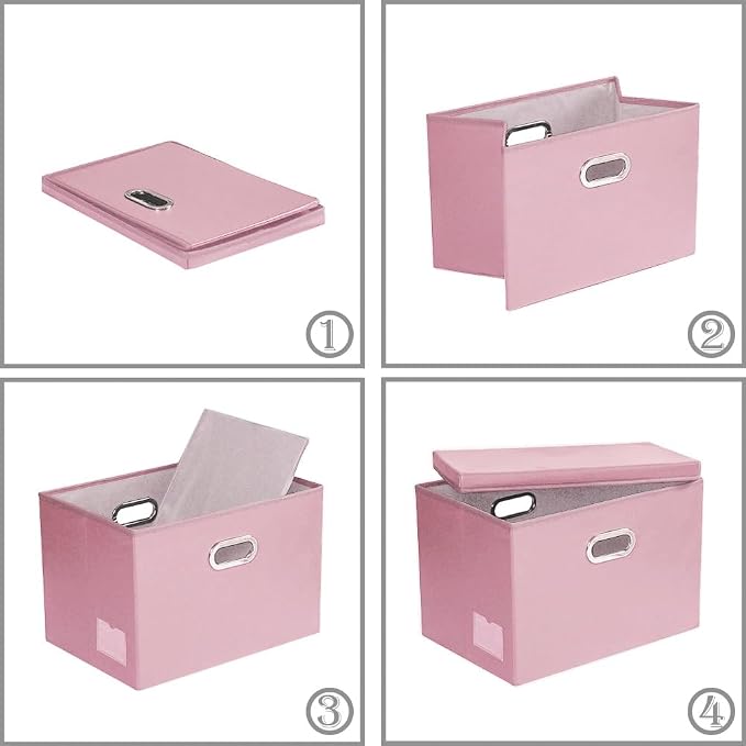 Large Collapsible Storage Box with Lid [1-Pack] Leather Fabric Foldable Storage Bin Organizer Container Basket Cube with Cover for Home Bedroom Closet Office Nursery Pink (17.7x11.8x11.8)