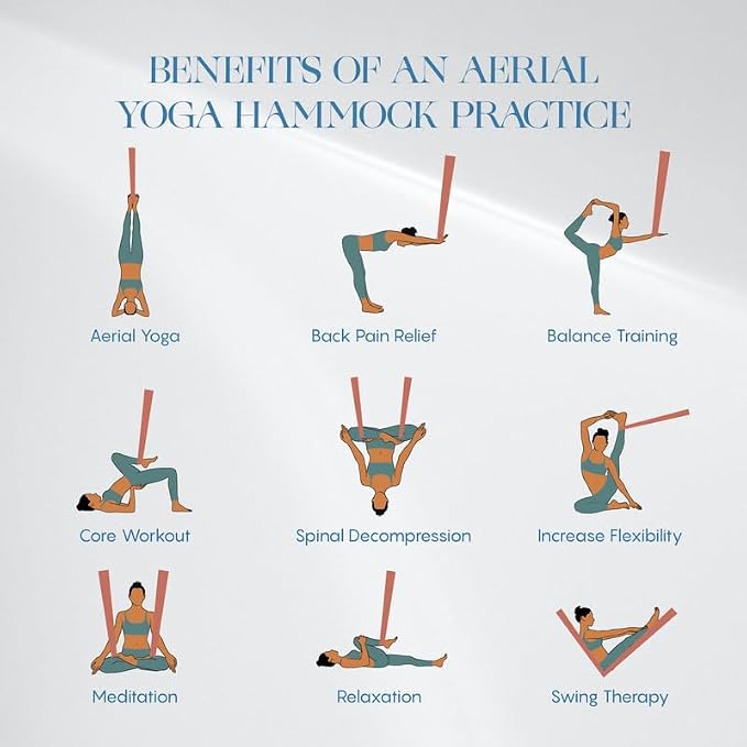 Aerial Silk Yoga Hammock & Swing for Home, Inversion Exercises, Starter Kit for All Levels - Durable with Extension Straps, Carabiners, and Pose Guide