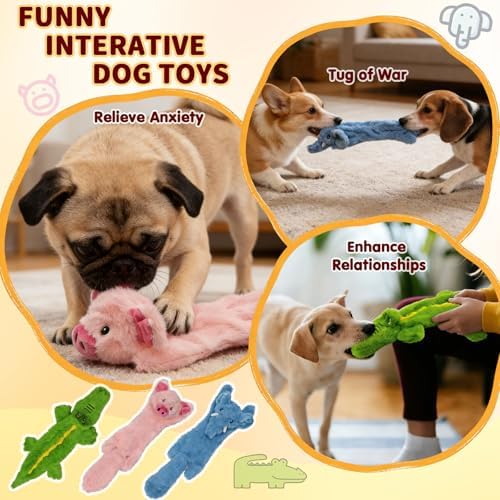 3 Pack Flat Crinkle Dog Toys for Small Medium Dogs