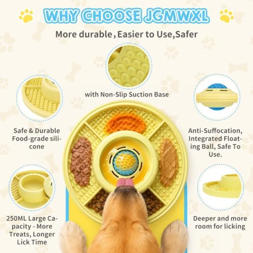 Interactive Dog Lick Bowl & Mat with Rolling Ball, Slow Feeding Toy