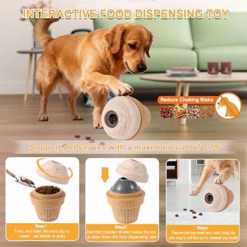 Dog Frozen Treat Toys 2 Pack, 3in1 Enrichment Toys for Dogs in Ice Cream Shape, Long Lasting Treat Dispensing Dog Interactive Toys for Aggressive Chewers to Keep Them Busy