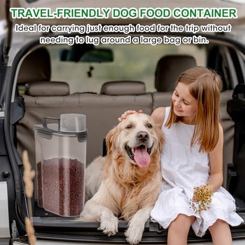 TBMax 5 Lbs Cat Dog Food Storage Container, Secondary Pet Food Storage Container Beyond a Large Dog Food Bin for Daily Use, Easy-Pouring Bird Seed Dispenser, Travel Kibble Holder -Transparent Grey