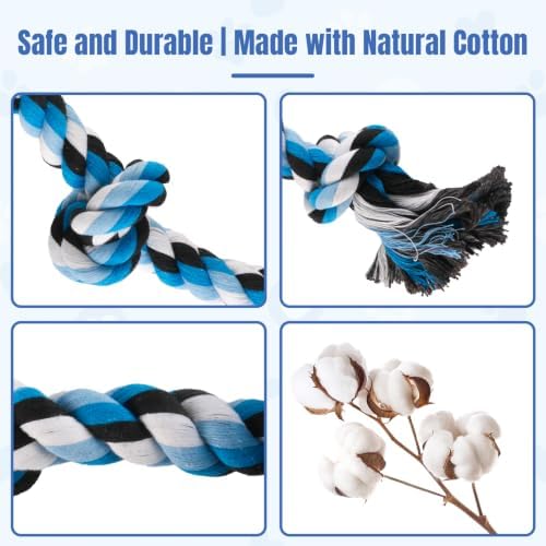 Bmag Dog Rope Toys for Aggressive Chewers, Interactive Heavy Duty Dog Toys for Medium Large Dogs, Tough Twisted Rope Toy with 5 Knots (Blue)