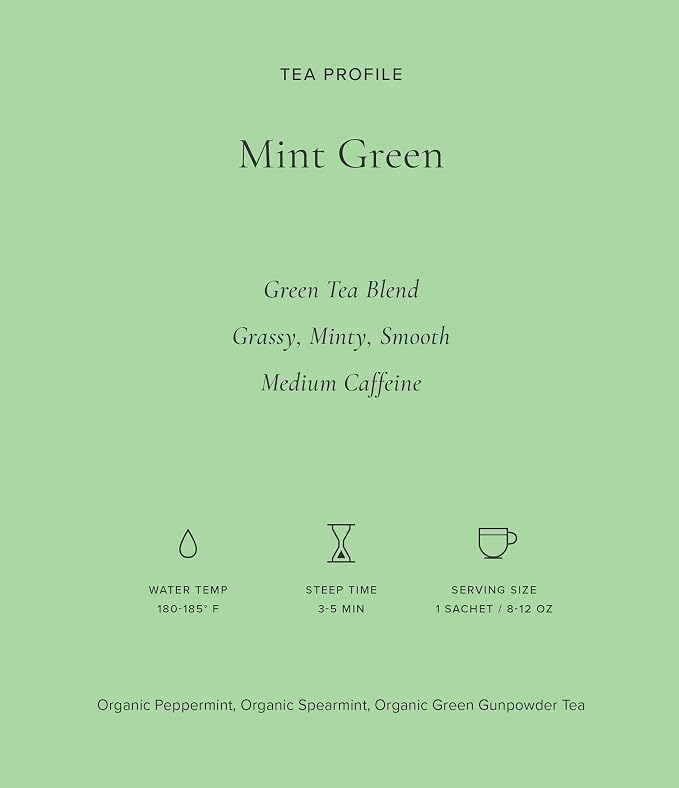 Art of Tea Mint Green Tea Bags 12 Count, Organic Peppermint & Spearmint Green Tea Sachets, Premium Pyramid Tea Bags for Hot or Iced Tea, Smooth Refreshing Green Tea with Moderate Caffeine