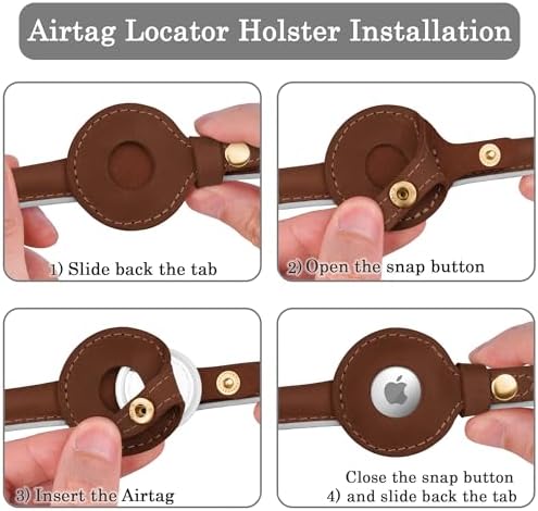 OOPSDOGGY Rolled Leather Dog Collar with Airtag Holder - Reflective Round Airtag Dog Collar - Soft Tracking Pet Collar for Small Dogs Puppy Cats Kitten (Brown, XL, 17"-21")