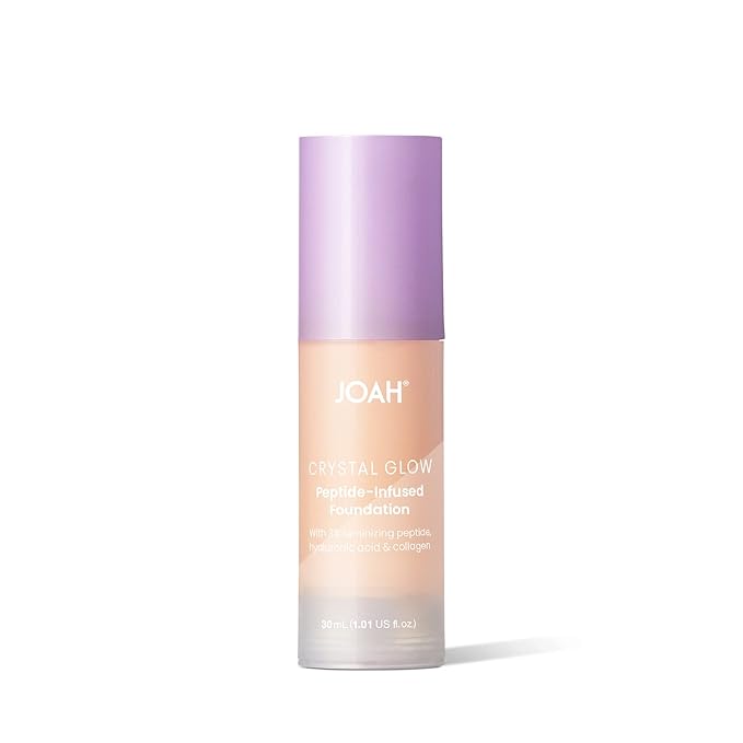 JOAH Crystal Glow Peptide-Infused Foundation, 2-in-1 Multitasking Korean Makeup with Blurring Face Primer, Luminizer, Hydration & Skin Defense for a Flawless Finish, 1.01 Oz, Very Fair Neutral