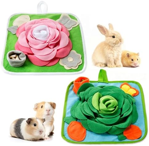 Yinkin 4 Pcs Rabbit Foraging Snuffle Mat for Small Animals Puzzle Toys Funny Interactive Nosework Feeding Mat for Bunny Hamsters Guinea Pigs Ferrets Chinchillas (13.8 x 13.8 Inches,Classic Style)