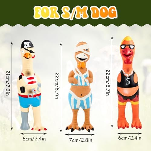 Silipull 3 Pcs Squeaky Rubber Chicken Dog Toys Latex Chew Toys, Cool