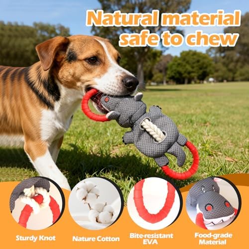 Tug-of-War Dog Toy, Durable Plush Chew Toy with Double EVA Pull Rings for Interactive Play, Chewing & Training for Small Medium Large Dogs