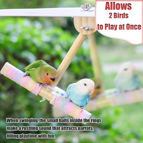Bird Swing for Cage,Rust Sound Interactive Hanging Bird Toy Perch,Wooden Exercise Cockatiel Toys,Bird Cage Accessories Perch,Parrot Perch Stand for Conure,Budgie,Cockatiel,Lovebird,Canary,Finch
