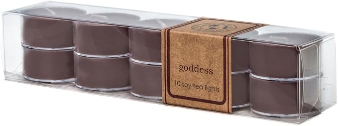 Eco Candle Co. Goddess Tea Light Candles, 10-Pack, 9 Hr Burn Time | Scents of Patchouli, Jasmine, Sandalwood, Cinnamon, Vetiver, & Musk - Recyclable, Hand Poured, Midwest Grown Soybeans