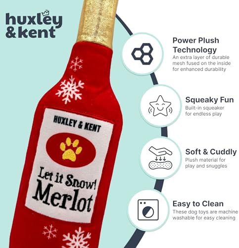 Huxley & Kent Funny Dog Toy w/Squeaker – Holiday Power Plush Squeaky Dog Toys for Small, Medium & Large Dogs – Soft Stuffed Animal for Indoor Play & Fetch - Let It Snow Merlot, Large