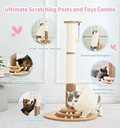 Made4Pets Tall Cat Scratching Post for Indoor Cats with Self Groomer, 33.6"
