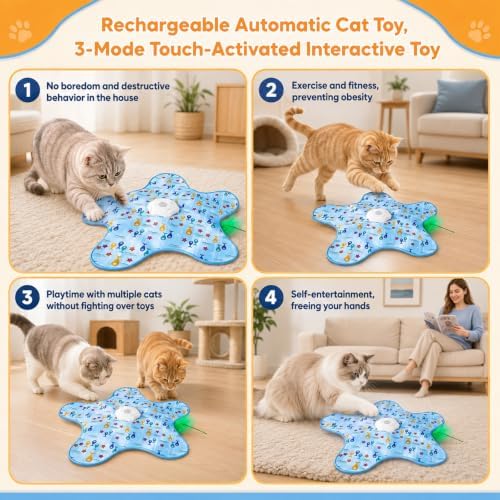 Interactive Cat Toys for Indoor Cats, Rechargeable Automatic Cat Mat Toys