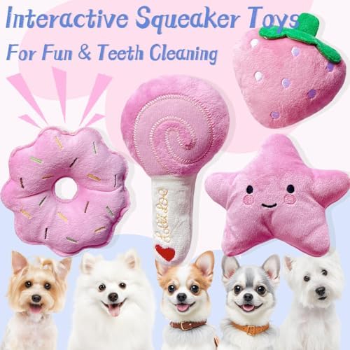 Small Dog Toys, Pink Puppy Toys, 4 Packs Dog Chew Toys for Fun