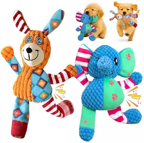Swooflia 2 Pack Squeaky Dog Toy - Elephant Crinkle Plush Toys for Puppies, Treat Boredom for Small Dogs, Interactive Stimulating Puppy Toy to Keep Them Busy