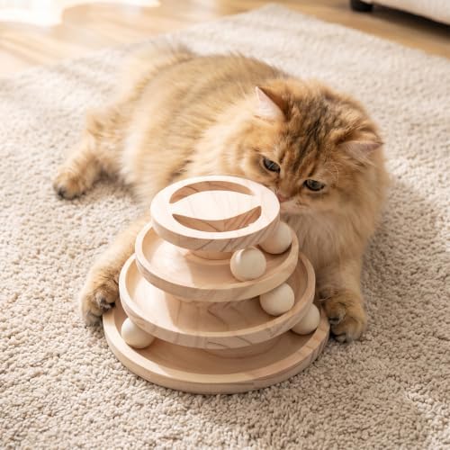 Cat Ball Track, Wooden Interactive Cat Toys for Indoor Cats, Kitten Toys S