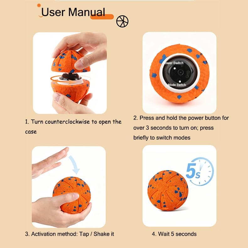 Interactive Dog Ball - Automatic Moving Rotating Bouncing 3 Play Modes, E-TPU Material, Smart Interactive Dog Toys for Small & Medium & Large Dogs, Ideal Gift for Dog Enrichment & Stimulation (Orange)