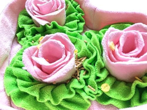 Pet Soft Fleece Snuffle Mat Heart Foraging Mats Dog Rabbit Guinea Pig Interactive Feeding Toy Anti Slip Slow Feeder Treat Dispenser (Pink/Green)
