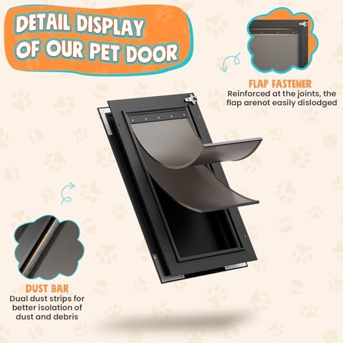 2-Flap Aluminum Large Dog Door for Interior & Exterior Door with Dual Locks | Magnetic Flaps, Energy-Efficient, Closing Panel, Adjustable Tunnel, Strong Seal, Never Rust, Easy Install, Pet Up 110 LB