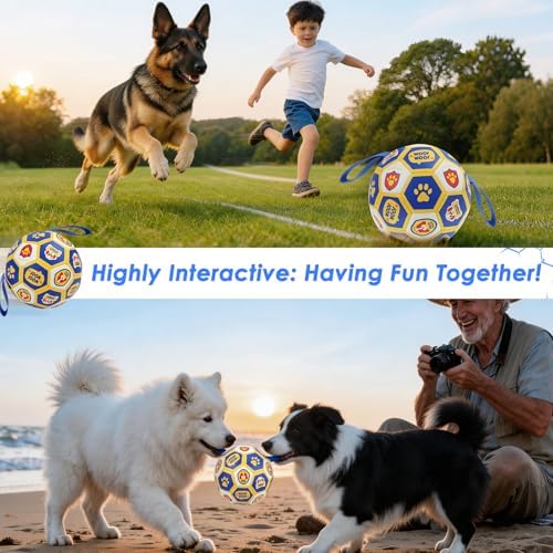 Vivifying Dog World Cup Soccer Ball Toy, 8 Inch Floatable Interactive Dog Toy for Large and Extra Large Dogs, Durable PU Enrichment Ball with Nylon Straps for Outdoor Fetch, Training & Playing