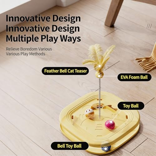 Interactive Cat Toys for Indoor Cats, 2-in-1 (Yellow)