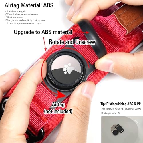 2" Tactical Dog Collar with Airtag Holder & Handle for Medium Dogs (Red)