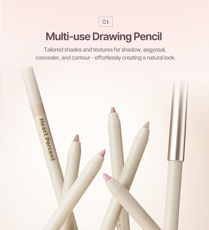 Heart Percent Dote On Mood Gel Eyeliner Pencil – Long-Lasting Waterproof Smudge Proof Smooth Retractable, Aegyo Sal Makeup, Under Eye Highlighter with Built-In Sharpener, #13. Mild Pink