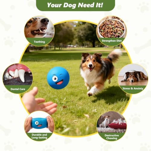 Squeaky Balls for Small Dogs, 2.4" Soft Latex Squeaky Dog Ball Toys, Emoji Smile Face Rubber Bouncy Balls, Puppy Teething Chew Toys for Small & Medium Dogs (2.4"-Pack A)