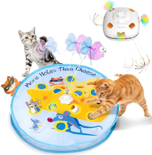 ORSDA Interactive Cat Toys for Indoor Cats, 5-in-1 Hide and Seek Kitten Toys, Interactive Automatic Rechargeable Electric,Whack-A-Mole Exercise Kicker Toy for Indoor Cats