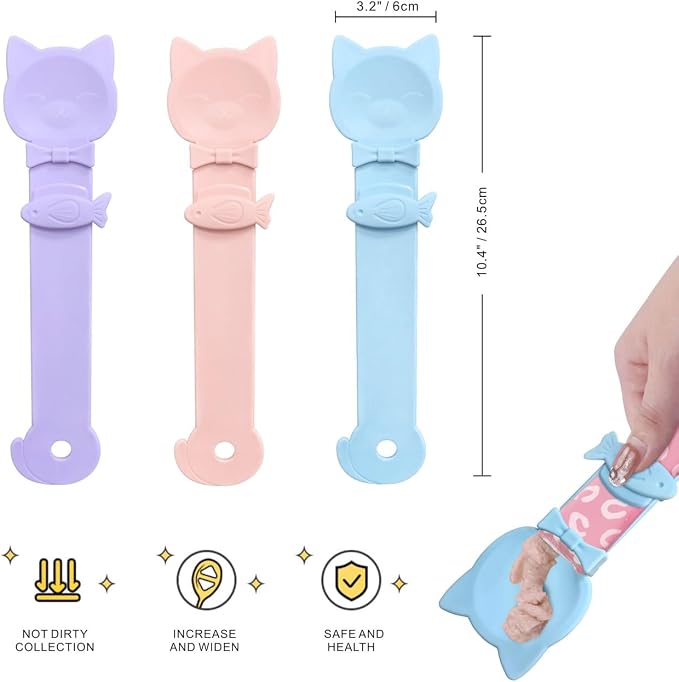 Idepet 4 Pcs Cat Strip Feeders Spoon,Cute Cats Treat Squeeze Spoons Pet Food Mixing Spoon Multifunctional Lickable Treat Feeding Dispenser for Cat Liquid Snack and Wet Food(Bule&Pink&Purple)